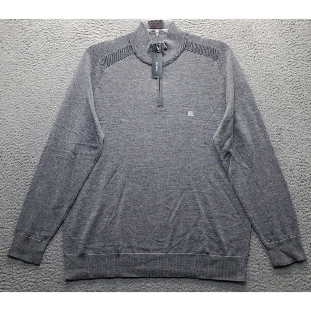 Express Sweater Mens L Gray Merino Wool Long Sleeve 1/4 Zip Mock Neck Pullover